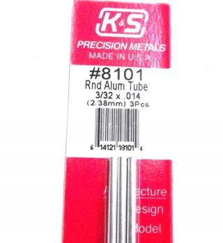K&S METAL #8101 3/32' OD ALLOY TUBE 3PCS