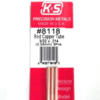 K&S METAL #8118 3/32' OD COPPER TUBE 3PCS