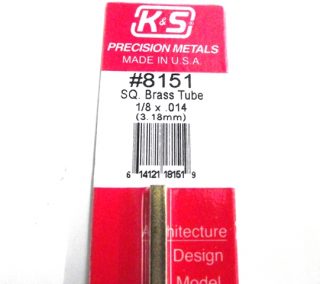 K&S METAL #8151 1/8' OD SQUARE BRASS TUBE 1PC
