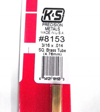 K&S METAL #8153 3/16' OD SQUARE BRASS TUBE 1PC