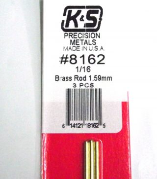 K&S METAL #8162 1/16' SOLID BRASS ROD 3PCS