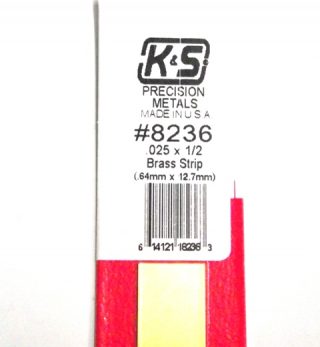 K&S METAL #8236 .025 X 1/2' BRASS STRIP 1PC