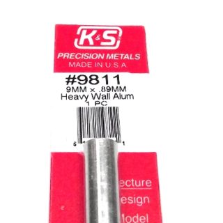 K&S METAL #9811 ALUMINIUM ROUND TUBE THICK WALL 9X300