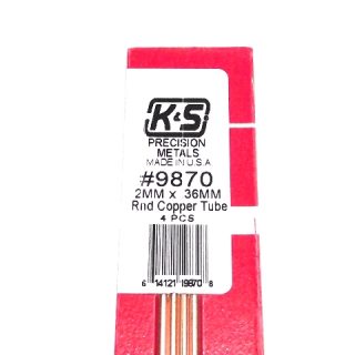 K&S METAL #9870 COPPER ROUND TUBE 2X300MM 4PCS