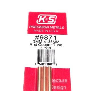 K&S METAL #9871 COPPER ROUND TUBE 3X300MM 3PCS