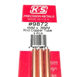 K&S METAL #9872 COPPER ROUND TUBE 4X300MM 3PCS